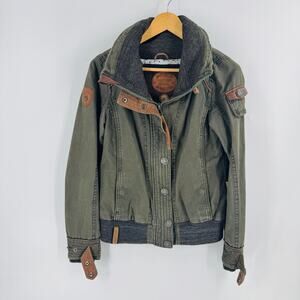 Naketano Olive Green Utility Jacket Size S Vegan Leather Trim German Streetwear